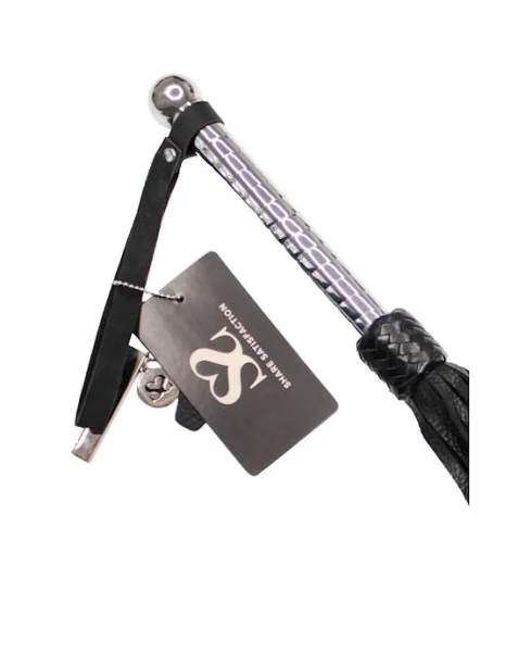 Bound X Leather Flogger With Spiral Metal Handle