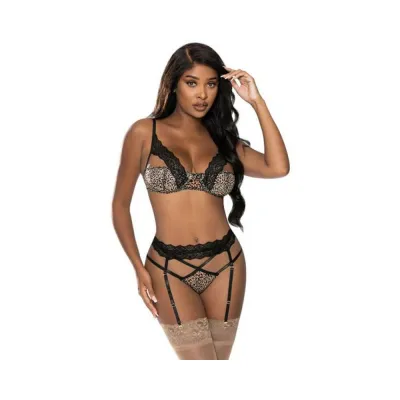 Magic Silk Purrrfect Balconette Bra Garter Panty Leopard L xl