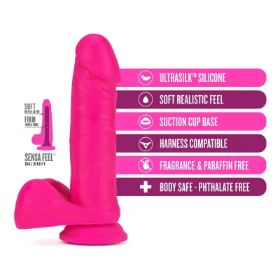 Neo Elite 8 inch Silicone Dual density Cock With Balls Neon Pink