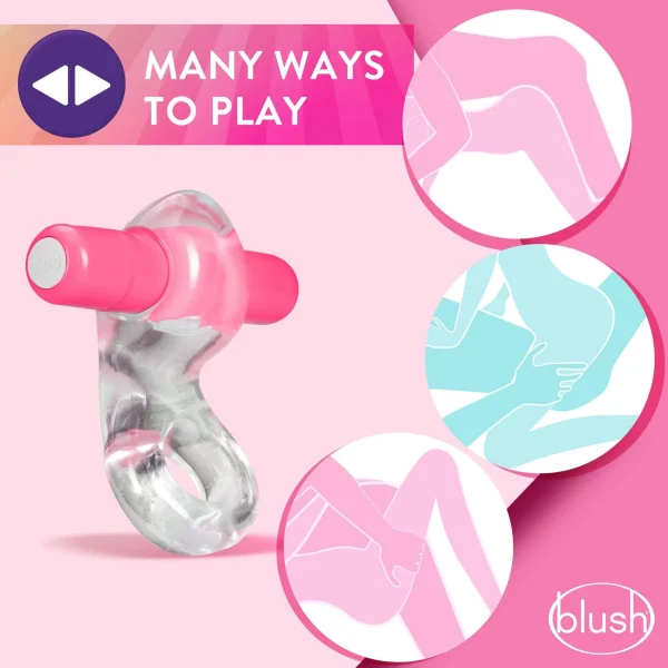Cockring W/Clit Stimulator - Play With Me  Delight Vibrating C-Ring - Pink - Blush Novelties