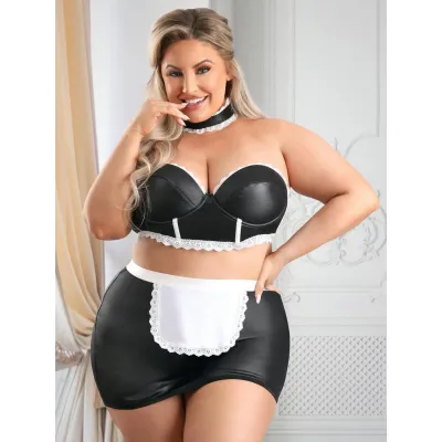 Fantasy Lingerie Plus Size Five Star Service Wet Look Maid Costume