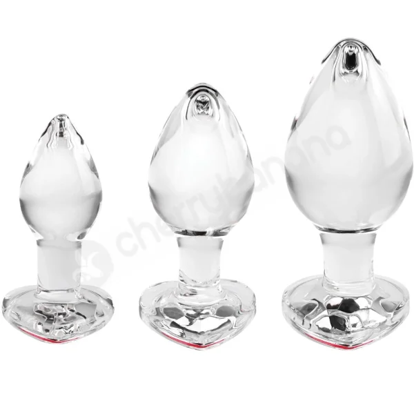 Adam & Eve Red Heart Gem Glass Anal Plug 3 Piece Set