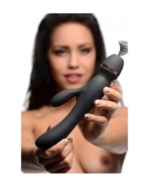 Inmi Shegasm Supreme 3-in-1 Silicone Suction Rabbit Vibe - Black - 8.7 Inch