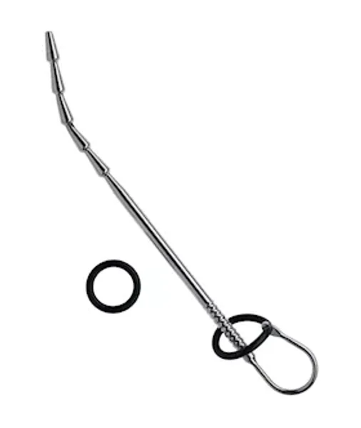 Kink Range Steel Beaded Penis Plug With Silicone Ring - 10.8 Inch - Silver — image 2 of 2