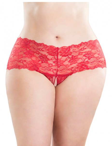 Oh La La Cheri Lace Crotchless Boyshort With Elastic Detail