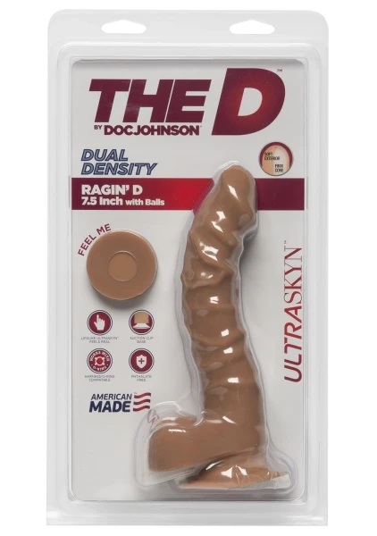 The D - Ragin' D 7.5" Suction Cup Dildo by Doc Johnson - Caramel