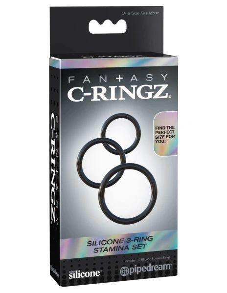 Fantasy C-Ringz Silicone 3-Ring Stamina Set By Pipedream - Black