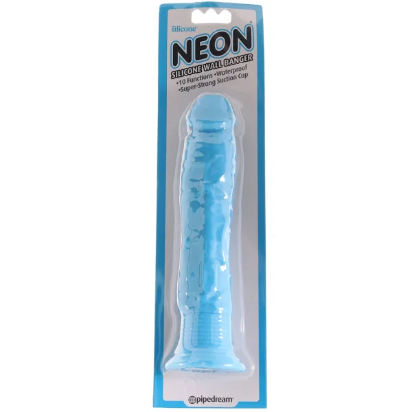 Neon Silicone Wall Banger Waterproof Suction Cup Vibrating Dildo By Pipedream - Blue