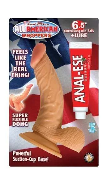 All American Whoppers 6.5-Inch Curved Dong With Balls Lube -Flesh