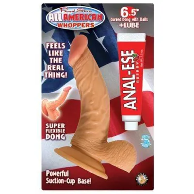 All American Whoppers 6 5 Inch Curved Dong With Balls Lube Flesh