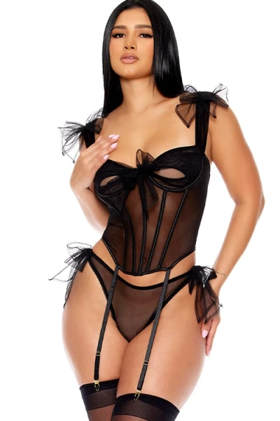 Unwrap Me Black Bow Bustier Set By Forplay