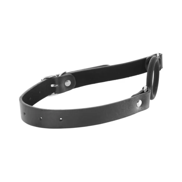 Ouch! Silicone Ring Gag With Leather Straps - Black