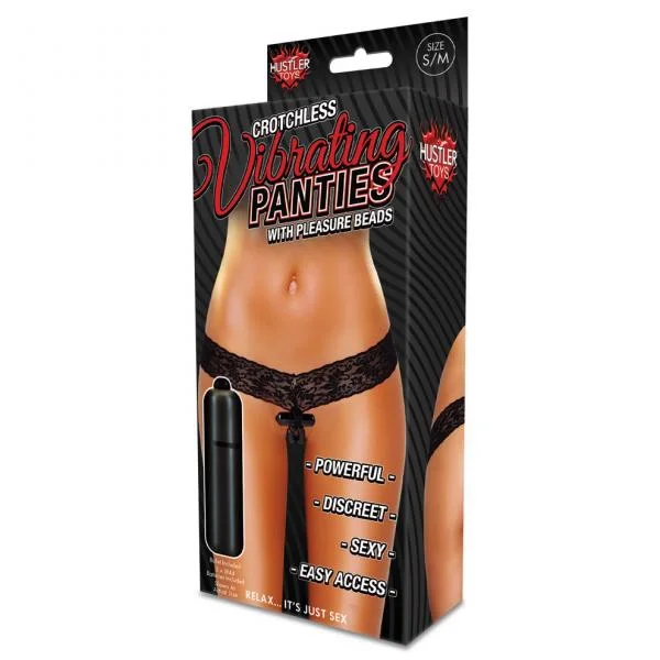 Crotchless Vibrating Thong Beads Black S/M — image 5 of 6