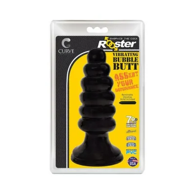Rooster Vibrating Bubble Butt Ribbed Plug Black