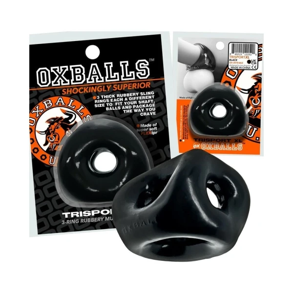 Extreme Bondage Gear:  Oxballs Tri-sport Xl Thicker 3-ring Sling Black