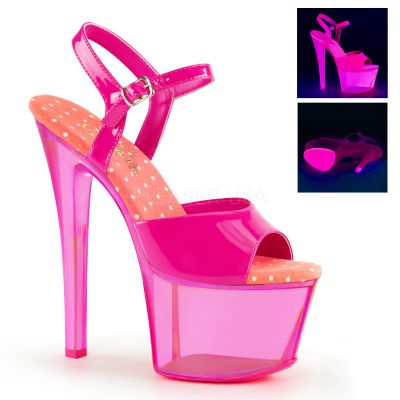 7 inches Heel 2 3 4 inchesTinted PF Ankle Strap Sandal Neon UV Reactive