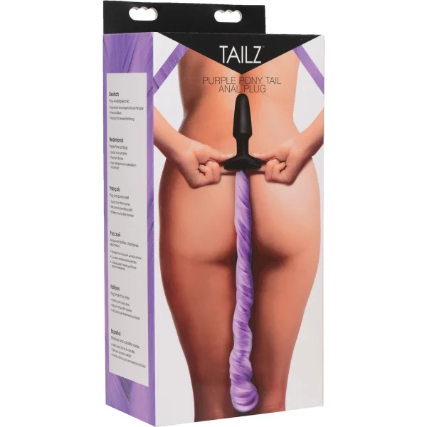 Tailz Black Silicone Anal Plug With Purple Pony Faux Fur Tail