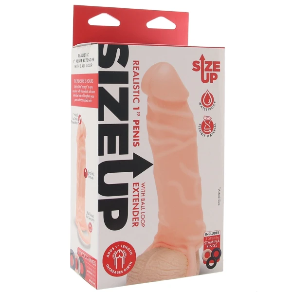 Size Up Silicone 1 Inch Realistic Penis Extender With Ball Loop - Vanilla