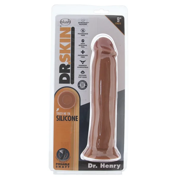 Dr. Skin Dr. Henry 9" Realistic Posable Silicone Dildo With Suction Cup By Blush - Caramel