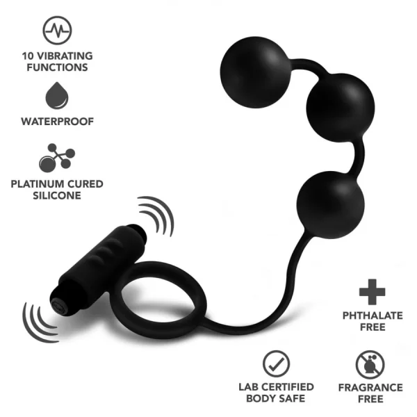 Blush - Anal Adventures Platinum - Silicone Anal Beads w Vibrating C-Ring - Blac