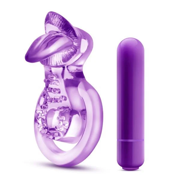 Lick It - Vibrating Double Strap Cock Ring (Purple)