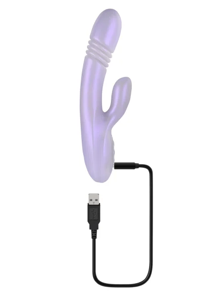 Playboy Pleasure Bumping Bunny Warming Rechargeable Silicone Thrusting Rabbit Vibrator - Lavender