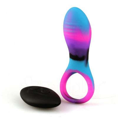 Colourful Camo Bravo Remote Controlled Cock Ring Blue
