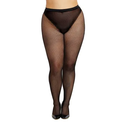 Fishnet Pantyhose With Rhinestones Queen Size Black