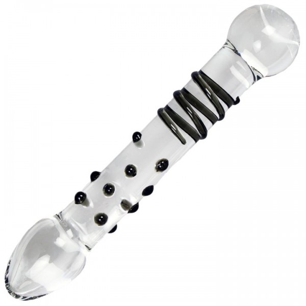 Glacier Glass Black Spiral and Dot Dual-Sided Dildo – 5.5 Inch