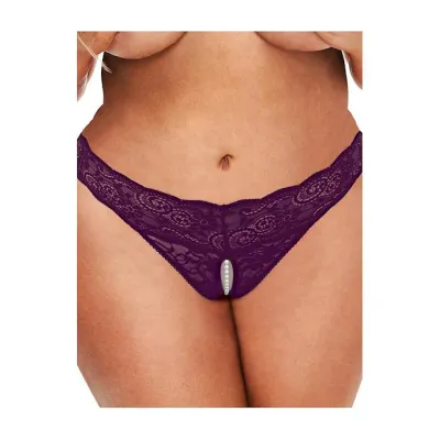 Secret Kisses Lace And Pearls Crotchless Thong Purple Os xl