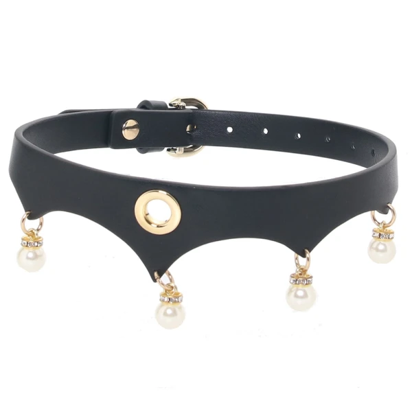 Fetish & Fashion Jezebel Collar With Pearls By NS Novelties - Black & Gold