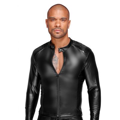 Wetlook jacket with PVC pleats Black Sexy Fetish Wear