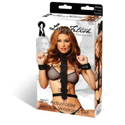 Lux Fetish 3 Piece Adjustable Neck Wristraint Set