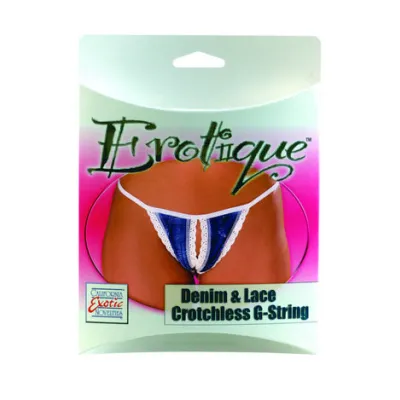 Erotique Denim and Lace Crotchless G String Blue