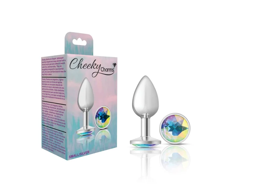 Cheeky Charms - Silver Metal Butt Plug - Round - Clear - Small