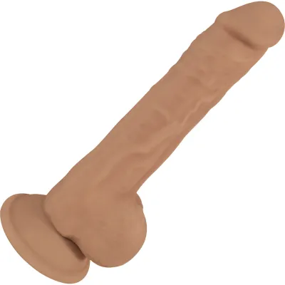 FleshStixxx 9 Inch Silicone Bendable Dildo With Balls Caramel