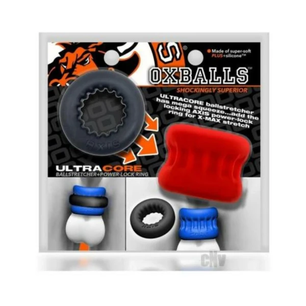 Extreme Bondage Gear:  Oxballs Ultracore Core Ballstretcher With Axis Ring Red Ice