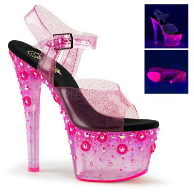7 inches Heel 2 3 4 inches PF Ankle Strap Sandal Neon UV Reactive