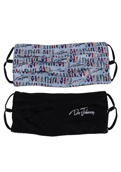 DJ Reversible and Adjustable Face Mask - Blue Toy Pattern with Black Ear Loops — image 6 of 8