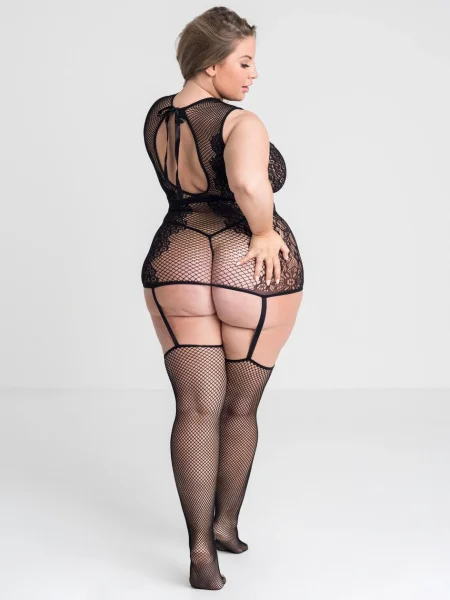 Lovehoney Plus Size Cut It Out Fishnet Garter Bodystocking