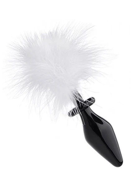 Tailz Fluffer Black Glass Anal Plug With White Faux Bunny Tail