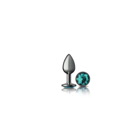 Cheeky Charms Gunmetal Metal Butt Plug Round Teal Small