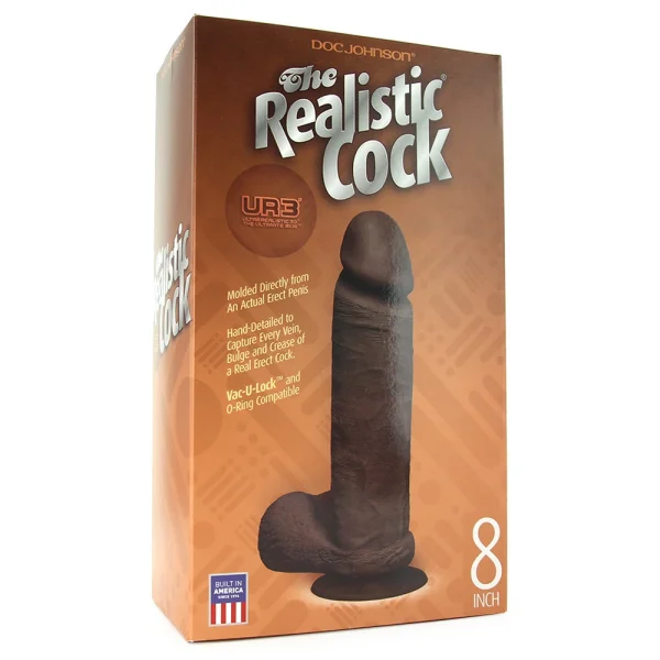 Doc Johnson The Realistic Cock UR3 8" - Vac-U-Lock Compatible Suction Cup - Chocolate