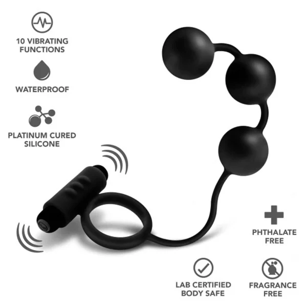 Anal Adventures - Platinum - Silicone Anal Ball  With Vibrating C-Ring - Black