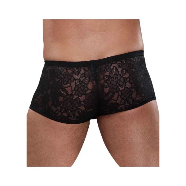 Male Power Stretch Lace Mini Shorts Black Medium