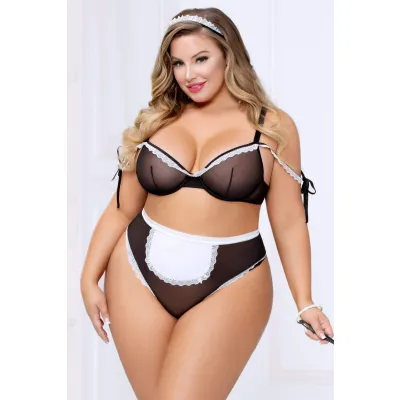 3pc French Maid Bedroom Costume Black white Queen Size