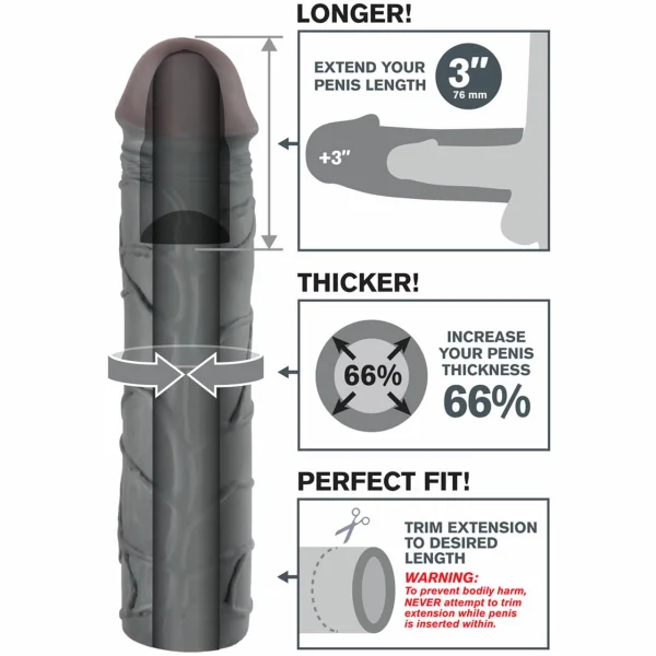 Fantasy X-Tension Mega 3-Inch Penis Extension Sleeve - Black