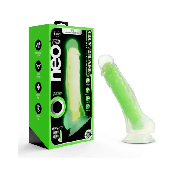 Neo Elite Glow In The Dark Viper 7.5 In Silicone Dual Density Dildo W/ Balls Neon Green