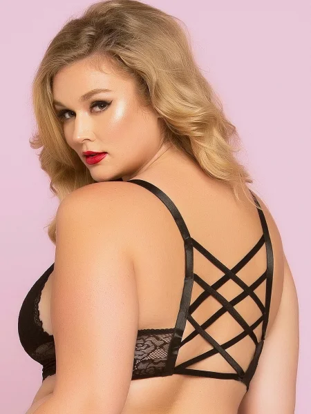 Seven 'til Midnight Plus Size Black Lace Longline Strappy Bralette