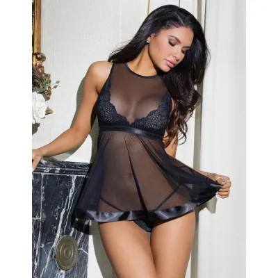 Black Sheer Babydoll XS M
